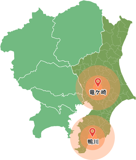 竜ヶ崎と鴨川を中心とした、茨城県・千葉県の地図
